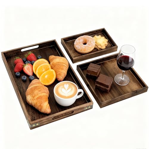 3 Piece Wooden Serving Tray Set for Ottoman (3 Count)
