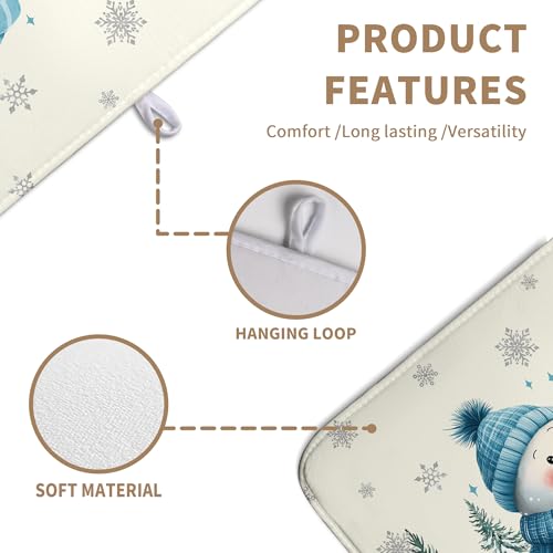 Winter Dish Drying Mat Winter Snowman Large Kitchen Mats Dish Drying Pad Blue Snowman Pine Tree Absorbent Dish Dryer Mat for Kitchen Countertops Microfiber Drainer Pad Dish Drying Mats