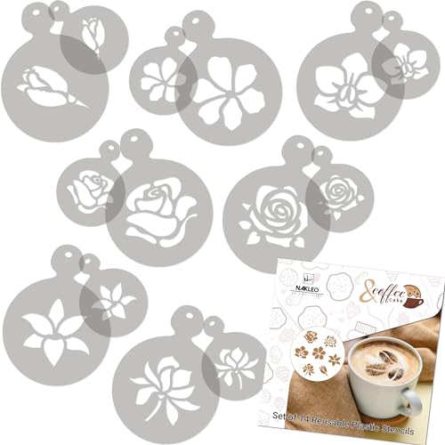Coffee Stencils and Cookies Decoration 14Pcs 2.8”x2.8” and 4.3”x4.3” (14 Count)
