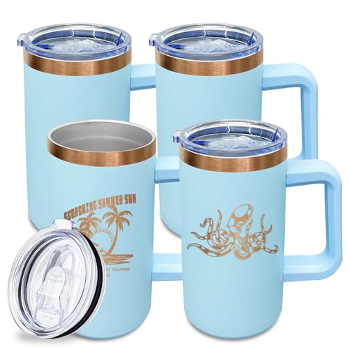 22oz Insulated Coffee Mug Bulk with Handle and Lid Sky Blue (4 Count)