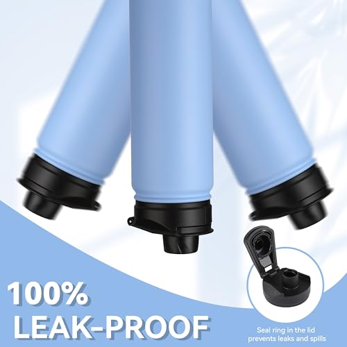 Insulated Water Bottle 22 oz Double Wall Stainless Steel Water Bottle Wide Mouth with Straw Lid & Spout Lid Keeps Cold or Hot