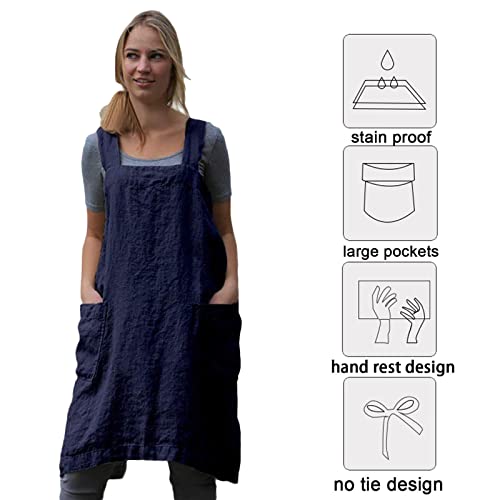 Pinafore Cross Back Apron for Women with Pockets
