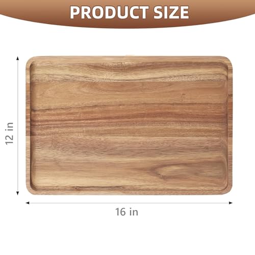 2 PCS 16 x 12 in Large Solid Acacia Wood Serving Trays Rectangular Wooden Serving Platters Natural Wooden Boards for Bar Coffee Party（Wood Log Color） (2 Count)