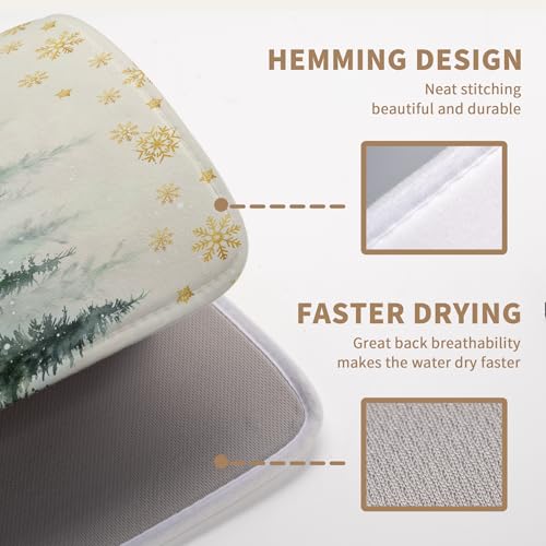 Winter Deer Snowflakes Dish Drying Mat Christmas Snow Forest Large Kitchen Mats Dish Drying Pad Absorbent Dish Dryer Mat for Kitchen Countertops Microfiber Drainer Pad Dish Drying Mats