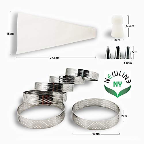 NewlineNY Stainless Steel French Pastry Tart Ring Baking Kit (6 Count)