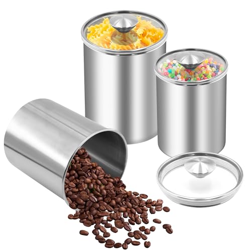 3 Piece Stainless Steel Food Storage Canister Set with Clear Lid (3 Count)