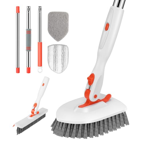 4-in-1 Tile Tub Floor Scrubber with V-Shaped Grout Brush, Orange