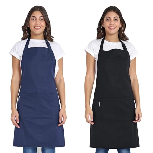 Chef Apron Recycled Cotton Kitchen Apron with an Adjustable Neck with Long Ties (2 Count)