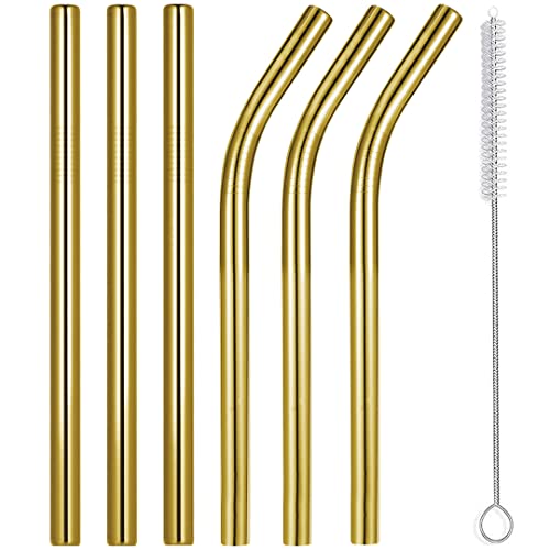 6 Pack Gold 0.4" Wide Bore Reusable Stainless Steel Smoothie Straws (6 Count)