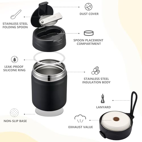 17oz Soup Thermo for Hot Food Kids Insulated Vacuum Food Jar with Stainless Steel Spoon Wide Mouth Thermo Leakproof Lunch Food Container Kids Hot Lunch Box