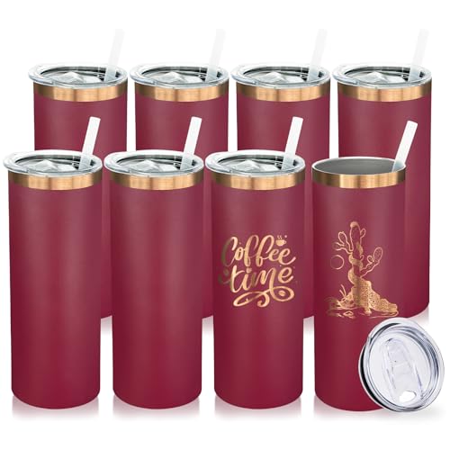 20 oz Skinny Tumblers Bulk with Lids and Straws Red (8 Count)