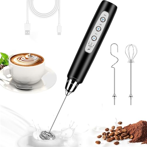 Milk Frother Wand Rechargeable Handheld Whisk Coffee 3 Speed Adjustable
