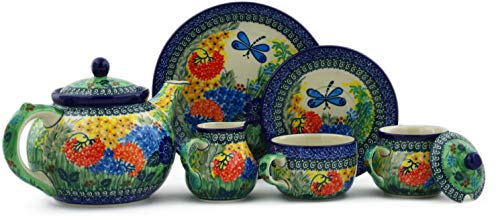 Polmedia Polish Pottery Tea or Coffee Set for Six UNIKAT
