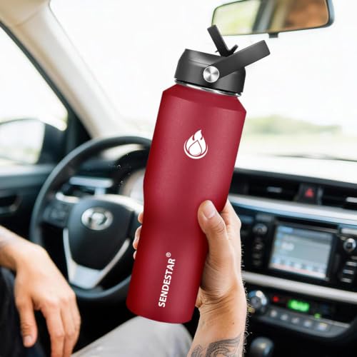 32oz Water Bottle Wide Mouth Stainless Steel Vacuum Insulated Double Wall with Straw Lids Fit in Any Car Cup Holder