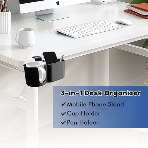 Metal Clamp Desk Cup Holder with ABS Organizer & Phone Stand Charging Port
