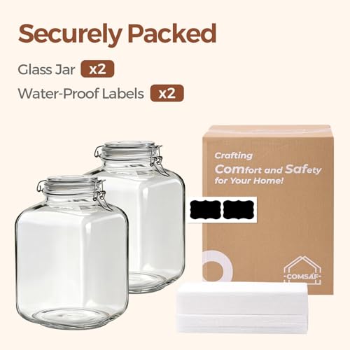Square Glass Jars with Airtight Lid 1.3 Gallon 2 Pack Large Canister (2 Count)