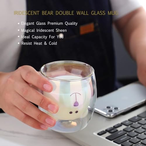 Cute Mugs Double Wall Glass Coffee Glass Cup Kawaii Bear Tea Milk Cup Funny Mug Animal Mug Aesthetic Cup for Office and Personal Birthday Gift