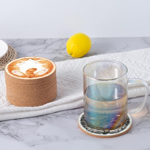 Cork Coasters for Drinks Absorbent Non Slip 12pcs 4 Inch Sleepy Cat (12 Count)