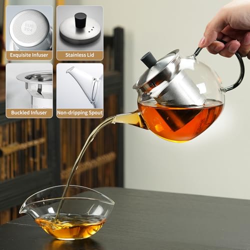 28OZ Glass Teapot with Infuser Stovetop Safe