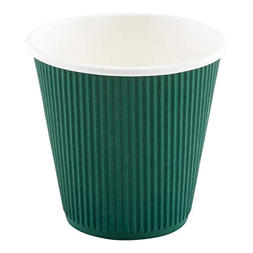 Ripple Wall Coffee Cups 25 Count 8 Ounce Insulated Forest Green Paper Cups