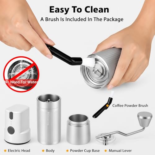 2-in-1 Portable Electric & Manual Coffee Grinder, Silver
