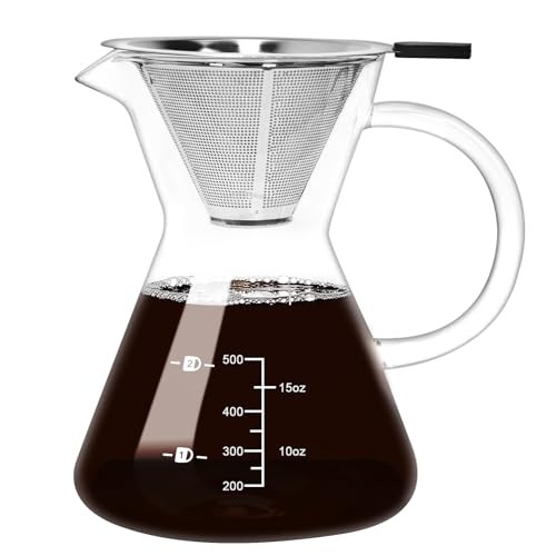 17oz 500ML Glass Pour Over Coffee Maker & Stainless Filter