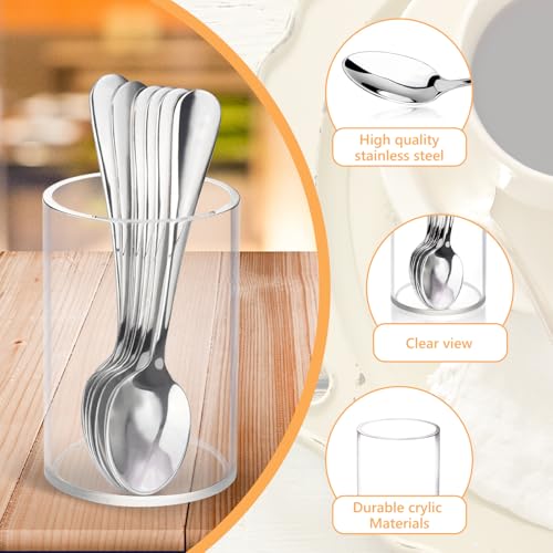 6 Pcs Mini Coffee Spoons with Holder 4.7 inch Demitasse Espresso Stainless Steel Spoons Silver with Acrylic Cylinder Holder for Coffee Bar Home Tea Party (6 Count)