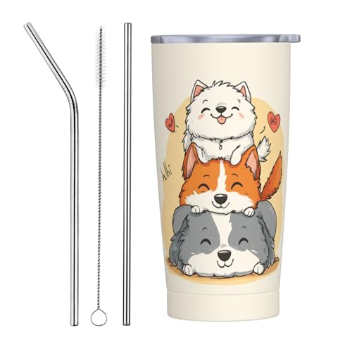 Dog Tumbler with Lid and Straw 20oz Coffee Tumblers Leakproof Stainless Steel Travel Mug Vacuum Insulated Cup for Iced and Hot (20 Count)