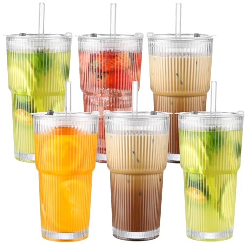 20 oz Glass Cups with Lid and Straw 2 Set (6 Count)