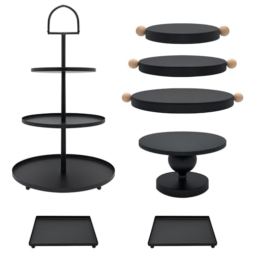 Set of 7 Black Cake Stands Metal Dessert Display Holder Table Decor (7 Count)