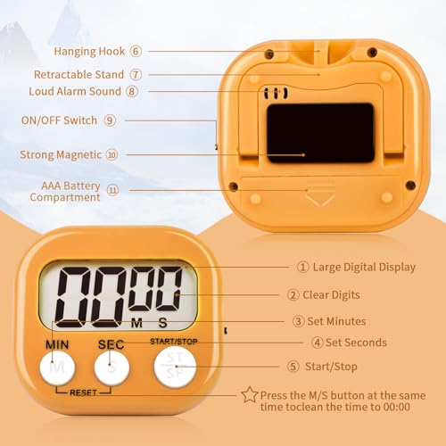 4 Pack Orange Digital Kitchen Timer Magnetic Digital Timer with Big Display Loud Ring Cooking Timers for Cooking (4 Count)
