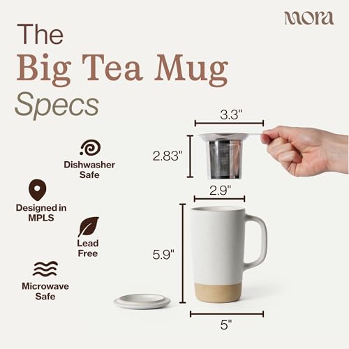 Mora Ceramics Large Tea Mug with Loose Leaf Infuser and Ceramic Lid
