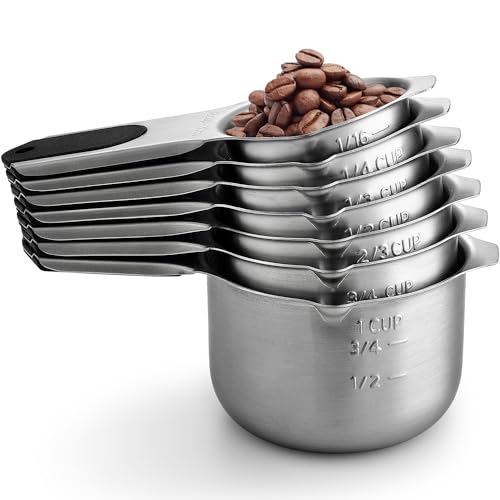 Magnetic Stainless Steel Measuring Cups Set of 7 Patented Black (7 Count)