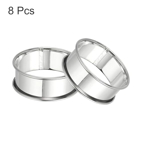 8pcs Crumpet Rings 2.36" Nonstick Round Cake Ring Stainless Steel Double Rolled English Pastry Rings for Kitchen Baking Crumpet Dessert (8 Count)
