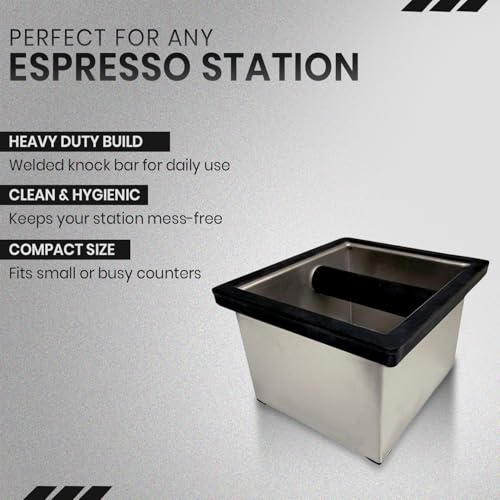 Stainless Steel Espresso Knock Box with Splash Guard 6x5.5x4in