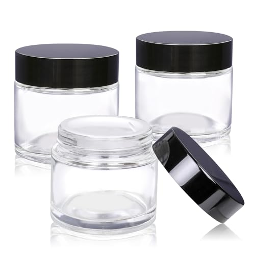 2oz Glass Cosmetic Jars With Lids 3pcs Small Makeup Containers (3 Count)