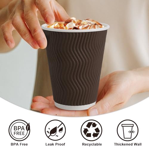 100 Pack 12 oz Disposable Paper Coffee Cups Insulated Brown (100 Count)