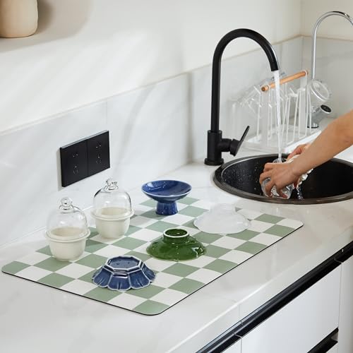 Checkered Dish Drying Mat for Kitchen Counter