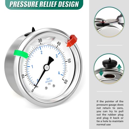 0 60psi Stainless Steel Glycerin Liquid Filled Pressure Gauge 1