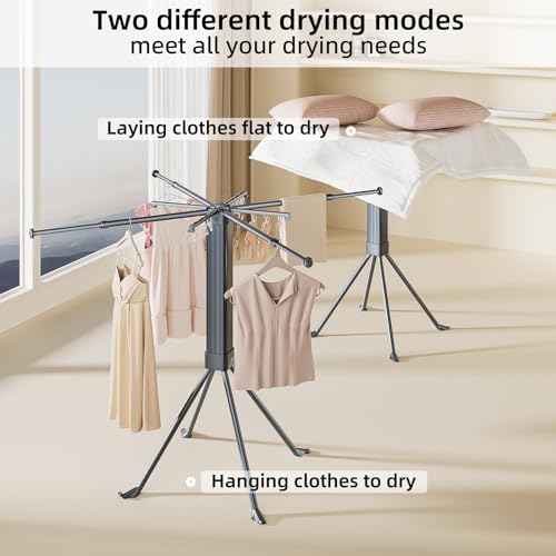 Clothes Drying Rack Foldable Extending Laundry Rack with 16 Clips Collapsible Clothing Rack Space