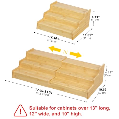 3 Tier Expandable Bamboo Mug Holder For Countertop Coffee Cup Holder Display Mug Organizer Mug Rack for Coffee Bar Organizer Mug Shelf for Cabinet for Kitchen (16 Ounce)