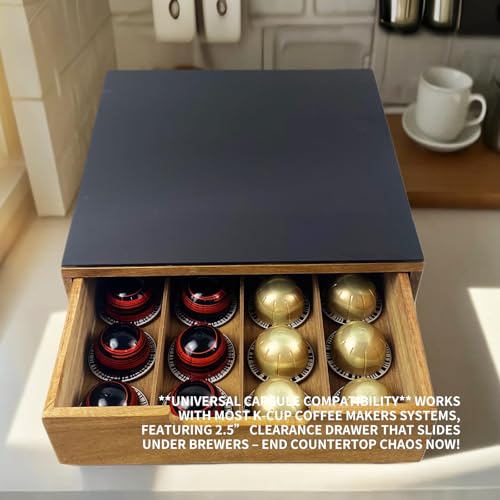 Tempered Glass and Natural Wood Coffee Pod Drawer Organizer