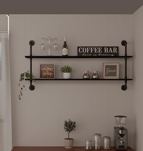 Floating Bookshelf Shelves Industrial Pipe Shelving Pipe Shelves Rustic Wall Shelf 48 Inch Farmhouse Book Shelves for Wall Mounted (2 Count)