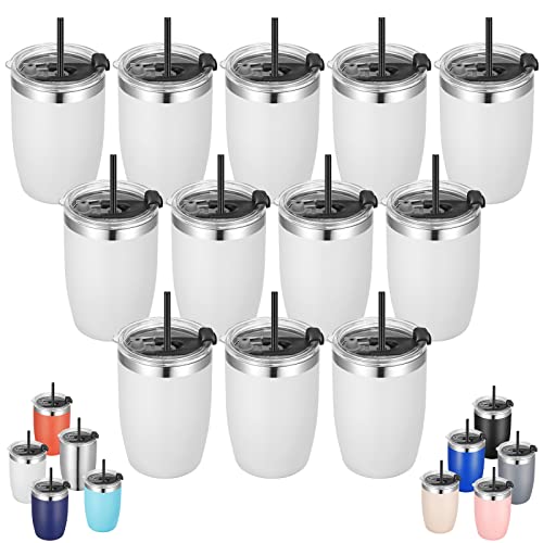 Stainless Steel 12 oz Tumblers bulk Vacuum Insulated Double Wall Travel Tumbler with Lid and Straw Reusable Tumbler (12 Count)