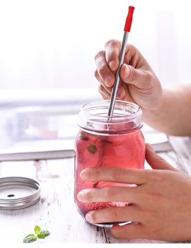 Stainless Steel Metal Straws with Silicone Tips Set of 10 Straight Reusable Drinking Straws for 20oz 30oz Tumblers