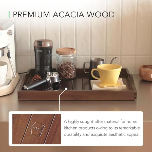 Large Acacia Wooden Serving Tray with Handles 20 x 14 inch Decorative Coffee Table Ottoman Tray for Living Room Extra Large for Kitchen Dinner Food Bar Breakfast in Bed