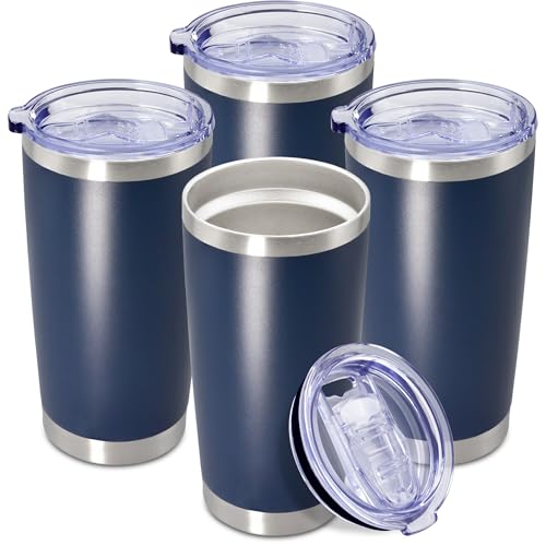 20oz Tumbler Insulated Coffee Tumblers with Lid Stainless Steel Navy 4P (4 Count)