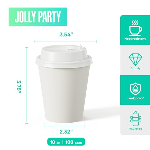 100 Pack 10 oz Disposable Paper Coffee Cups with Lids (100 Count)