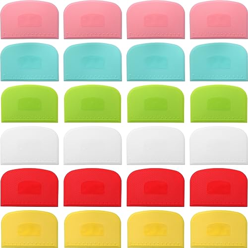 24 Pcs Plastic Bench Scraper with Scale Flexible Dough Multipurpose Cake Cutter Pizza Dough Spatula Food Scraper Tool Gift for Bread Pastry Fondant Icing (24 Count)