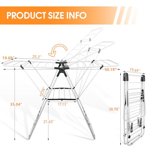 Clothes Drying Rack Foldable Metal Laundry Drying Rack White